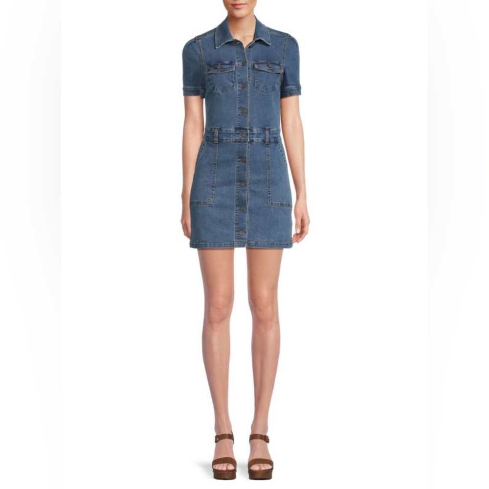 Habitual Blue Polo Collar Mini Dress with Cuffed Sleeves